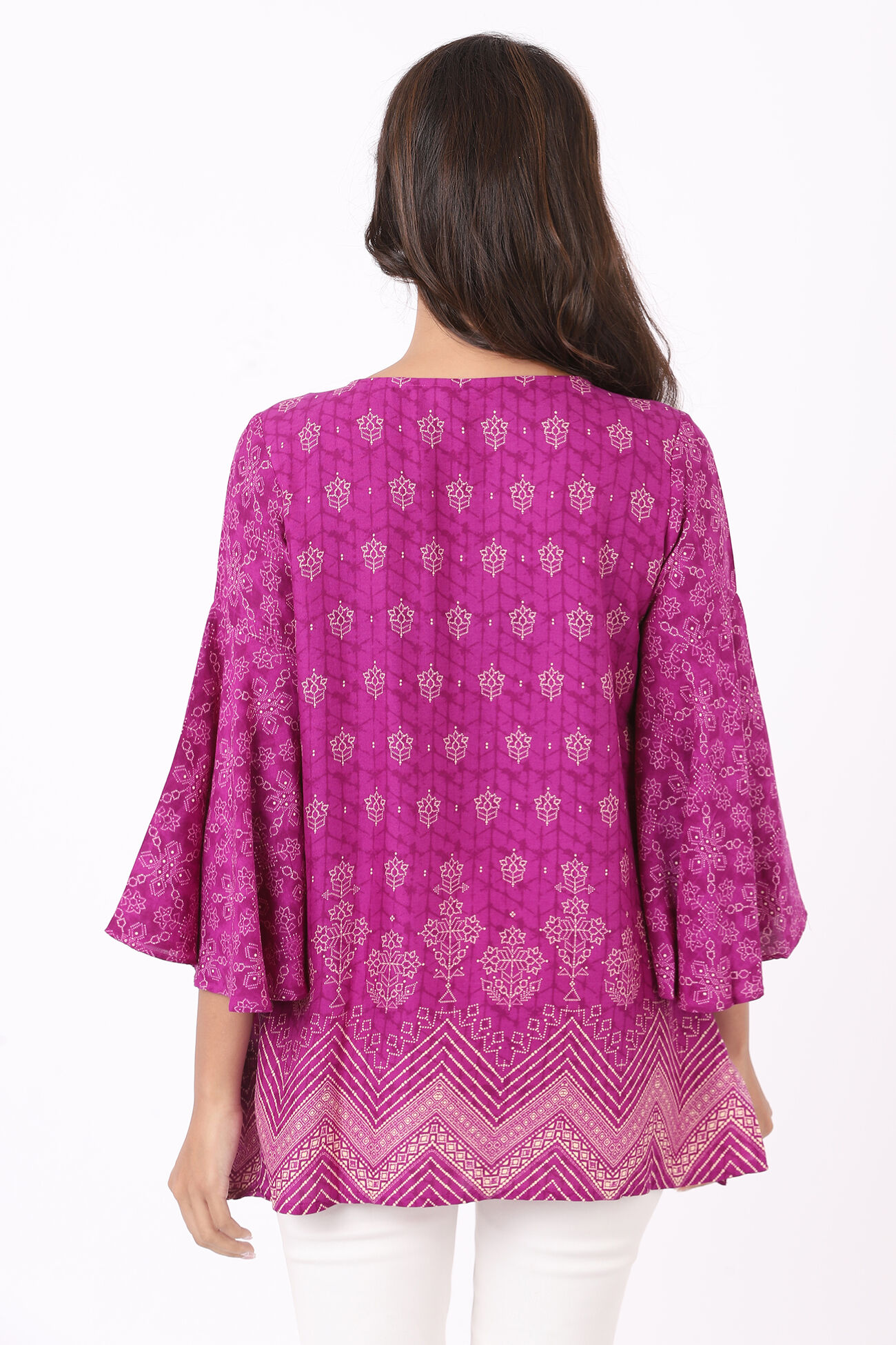 Lilac Ethnic Motifs Flared Slip-On Top, Lilac, image 5